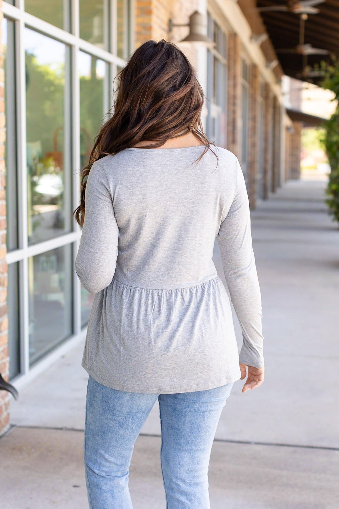 IN STOCK Long Sleeve Sarah Ruffle - Light Grey | Women&