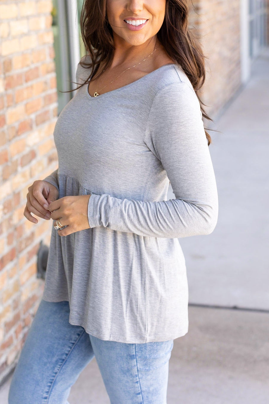 IN STOCK Long Sleeve Sarah Ruffle - Light Grey | Women's Top