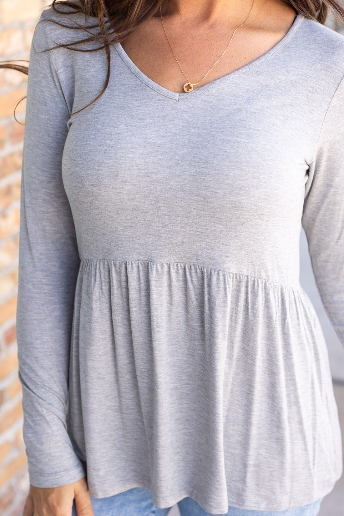 IN STOCK Long Sleeve Sarah Ruffle - Light Grey | Women&