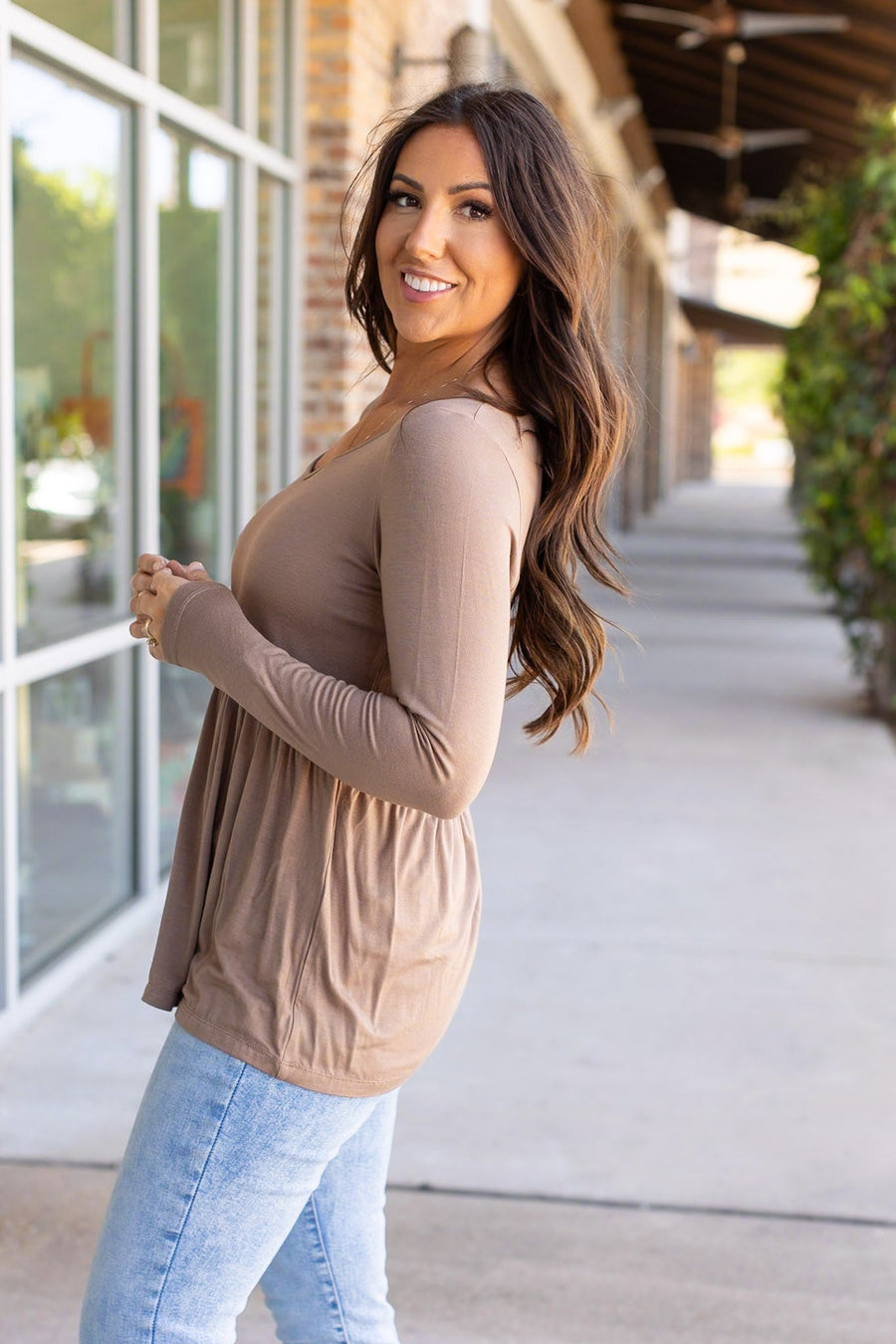 IN STOCK Long Sleeve Sarah Ruffle - Mocha | Women's Top