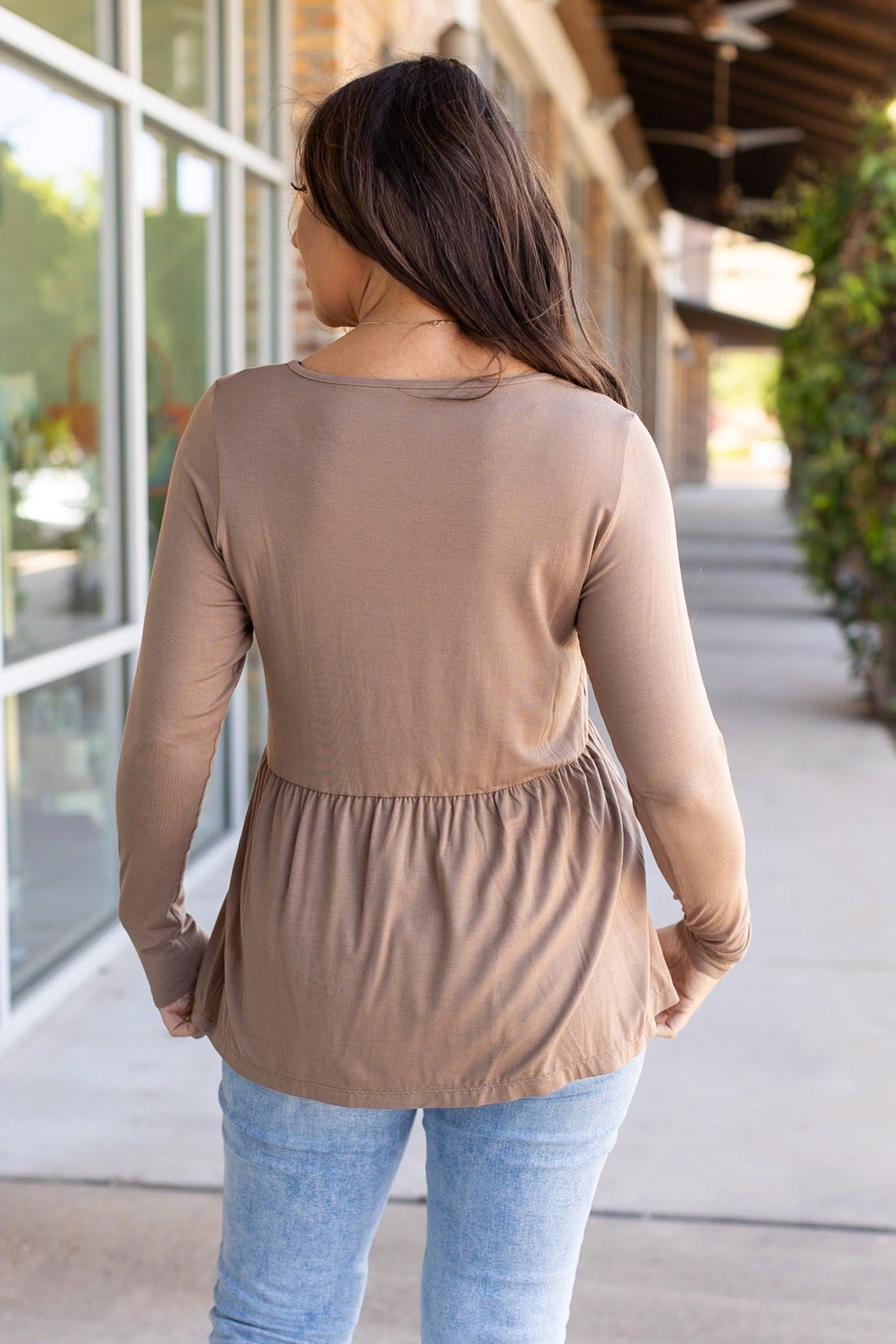 IN STOCK Long Sleeve Sarah Ruffle - Mocha | Women&