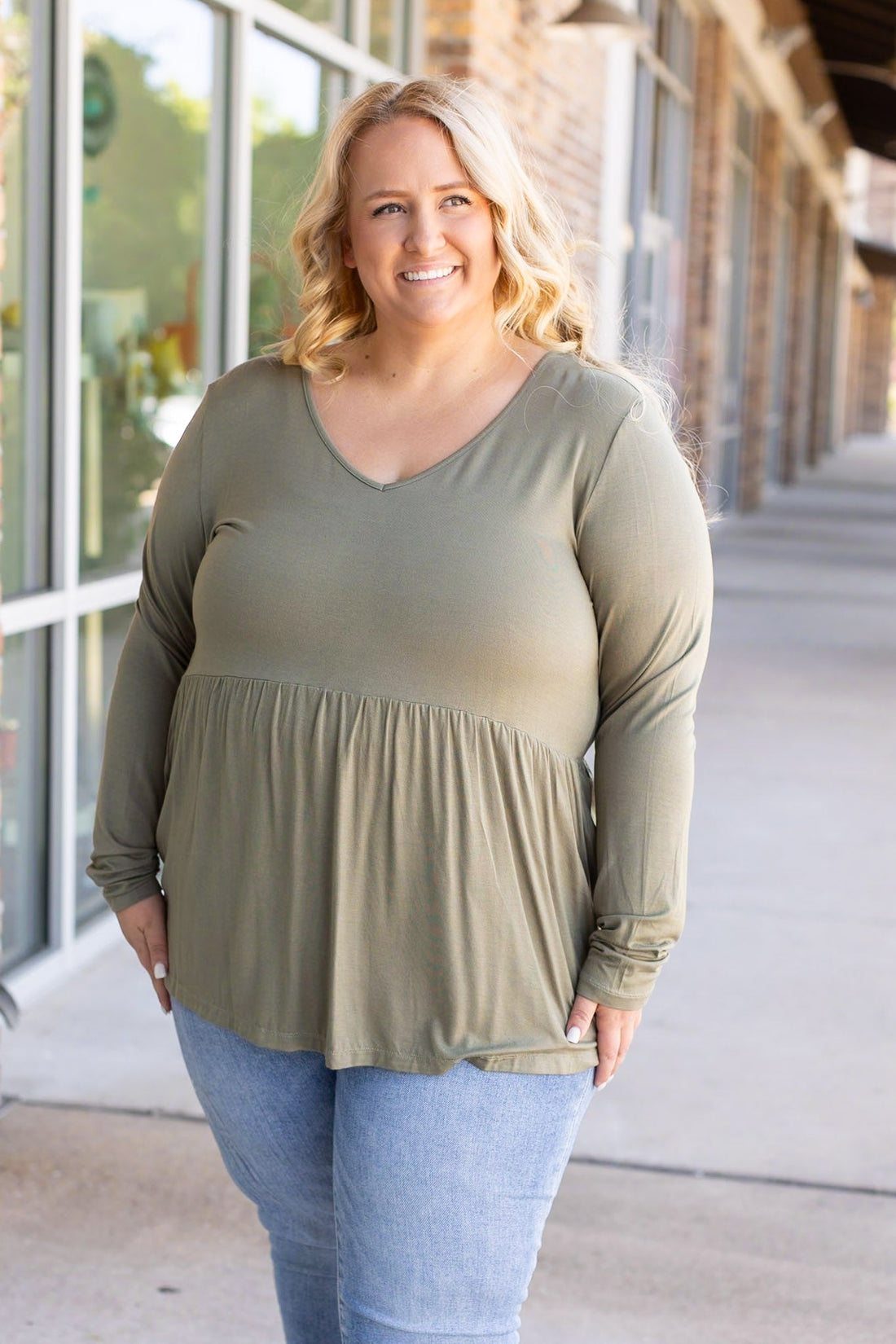 Long Sleeve Sarah Ruffle - Olive | Women&