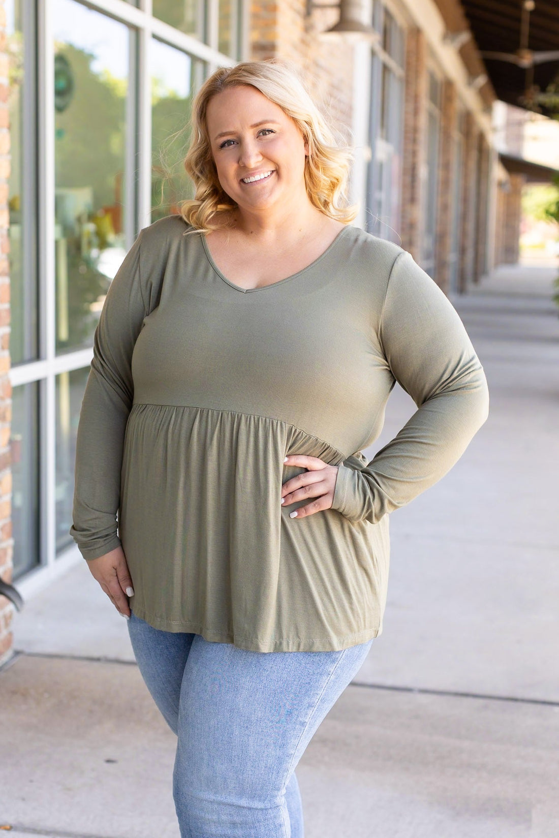 IN STOCK Long Sleeve Sarah Ruffle - Olive | Women&