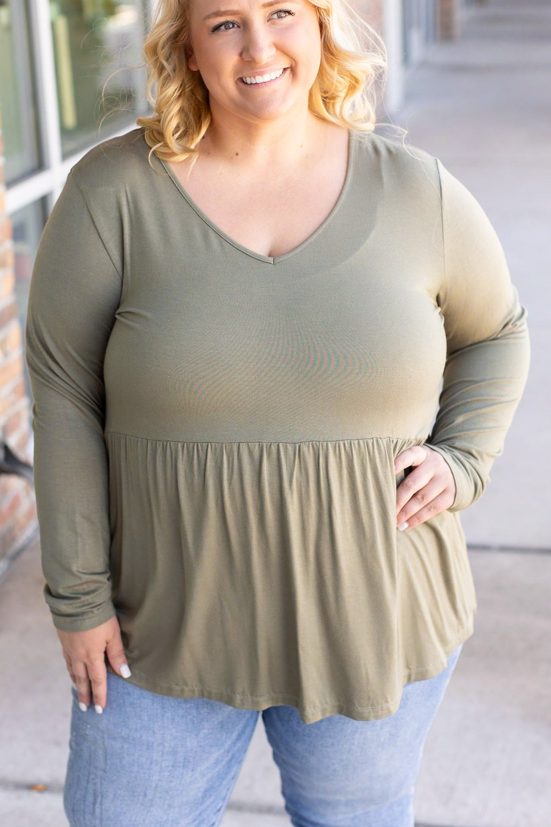 IN STOCK Long Sleeve Sarah Ruffle - Olive | Women&