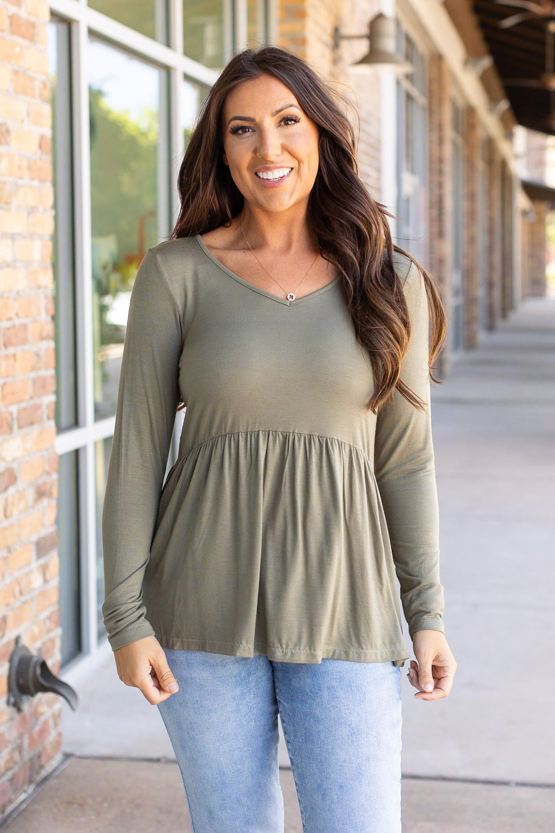 IN STOCK Long Sleeve Sarah Ruffle - Olive | Women&