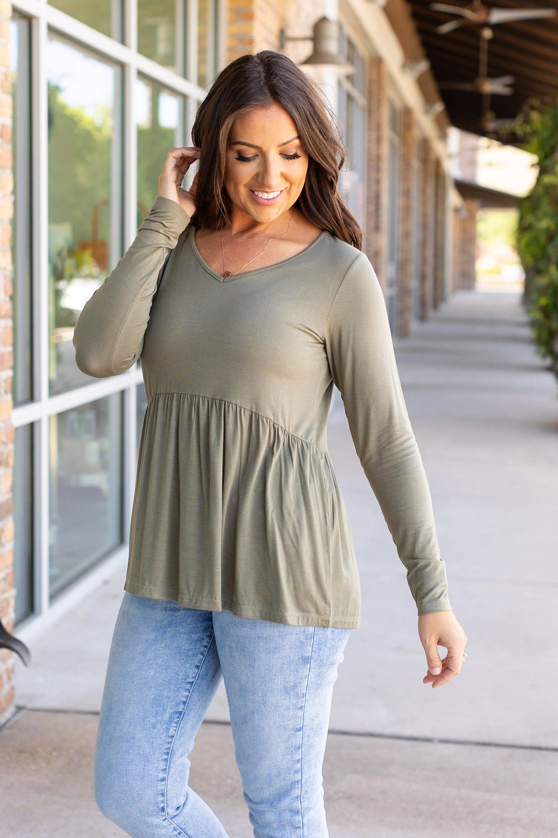 IN STOCK Long Sleeve Sarah Ruffle - Olive | Women&