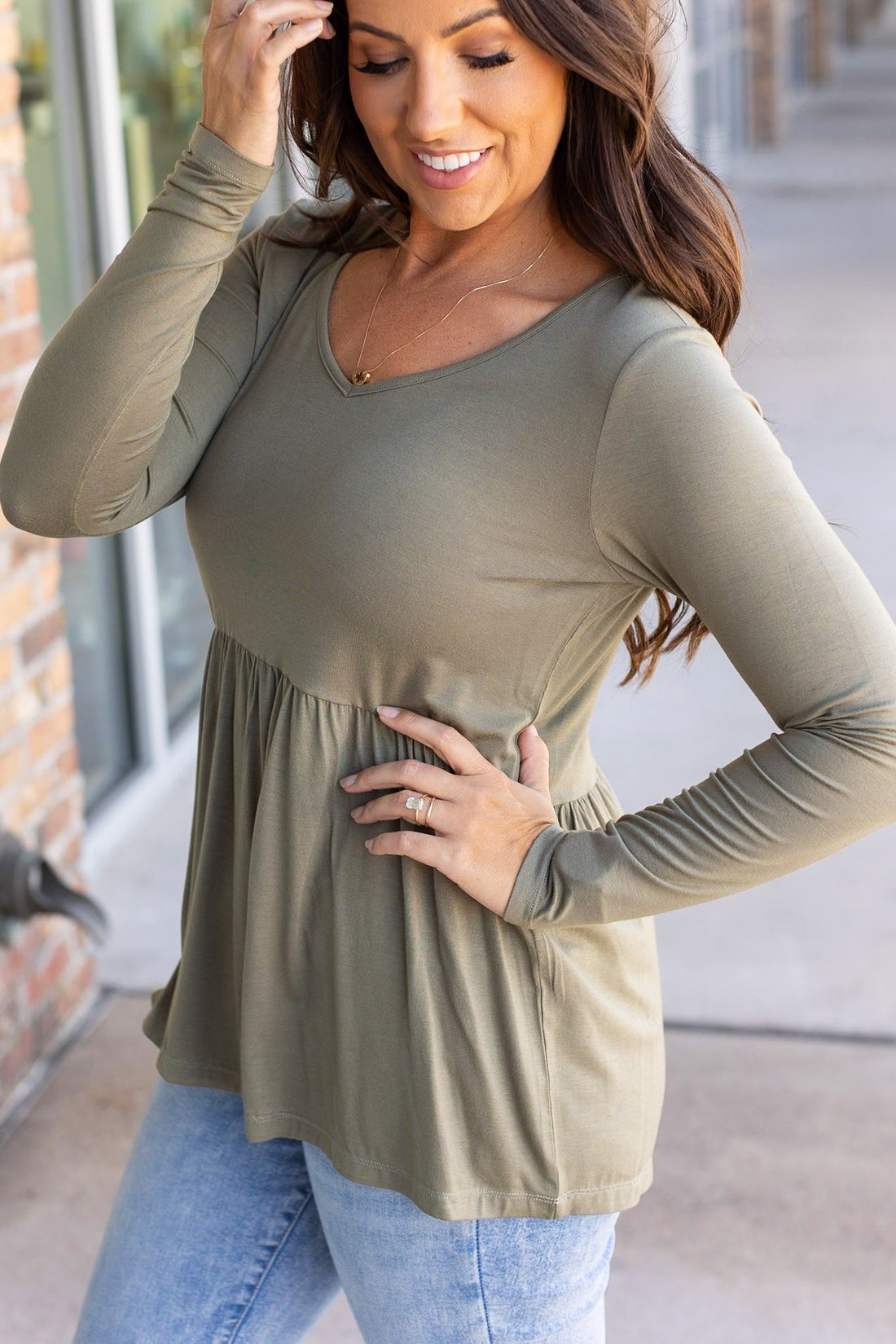 IN STOCK Long Sleeve Sarah Ruffle - Olive | Women&