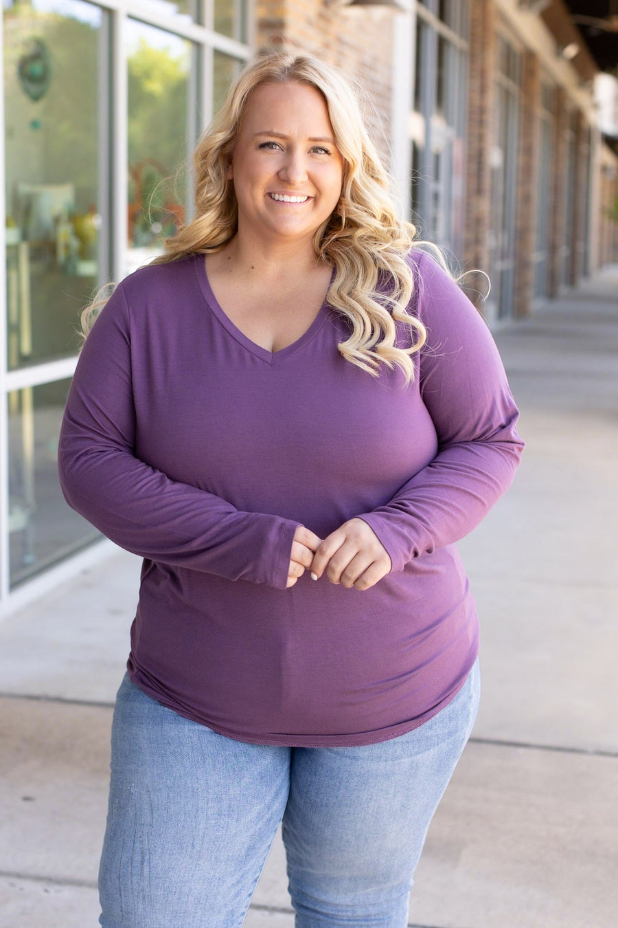 IN STOCK Larissa Long Sleeve - Purple | Women's V-Neck Top