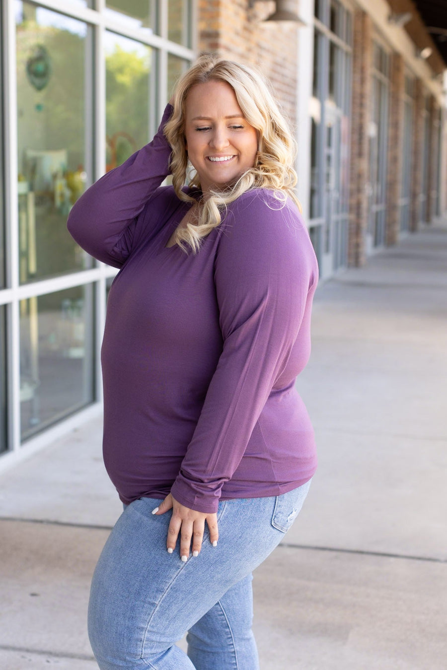 IN STOCK Larissa Long Sleeve - Purple | Women's V-Neck Top