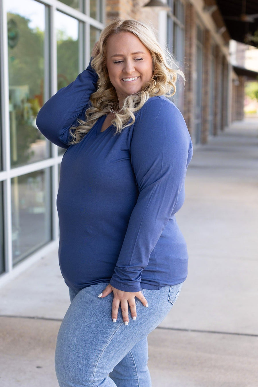 IN STOCK Larissa Long Sleeve - Blue | Women's V-Neck Top