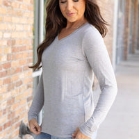 IN STOCK Larissa Long Sleeve - Light Grey | Women's V-Neck Top