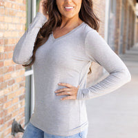 IN STOCK Larissa Long Sleeve - Light Grey | Women's V-Neck Top