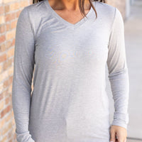 IN STOCK Larissa Long Sleeve - Light Grey | Women's V-Neck Top