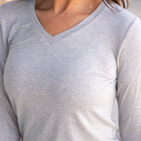 IN STOCK Larissa Long Sleeve - Light Grey | Women's V-Neck Top