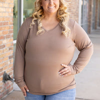 IN STOCK Larissa Long Sleeve - Mocha | Women's V-Neck Top