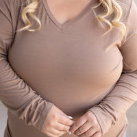 IN STOCK Larissa Long Sleeve - Mocha | Women's V-Neck Top