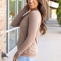 IN STOCK Larissa Long Sleeve - Mocha | Women's V-Neck Top