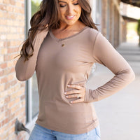 IN STOCK Larissa Long Sleeve - Mocha | Women's V-Neck Top