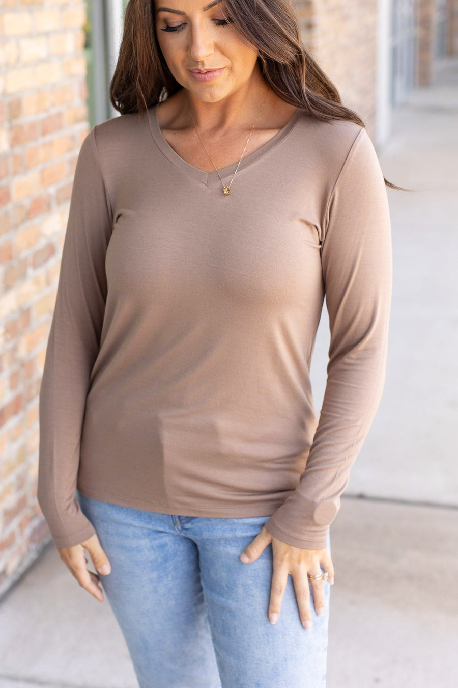 IN STOCK Larissa Long Sleeve - Mocha | Women's V-Neck Top