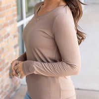 IN STOCK Larissa Long Sleeve - Mocha | Women's V-Neck Top