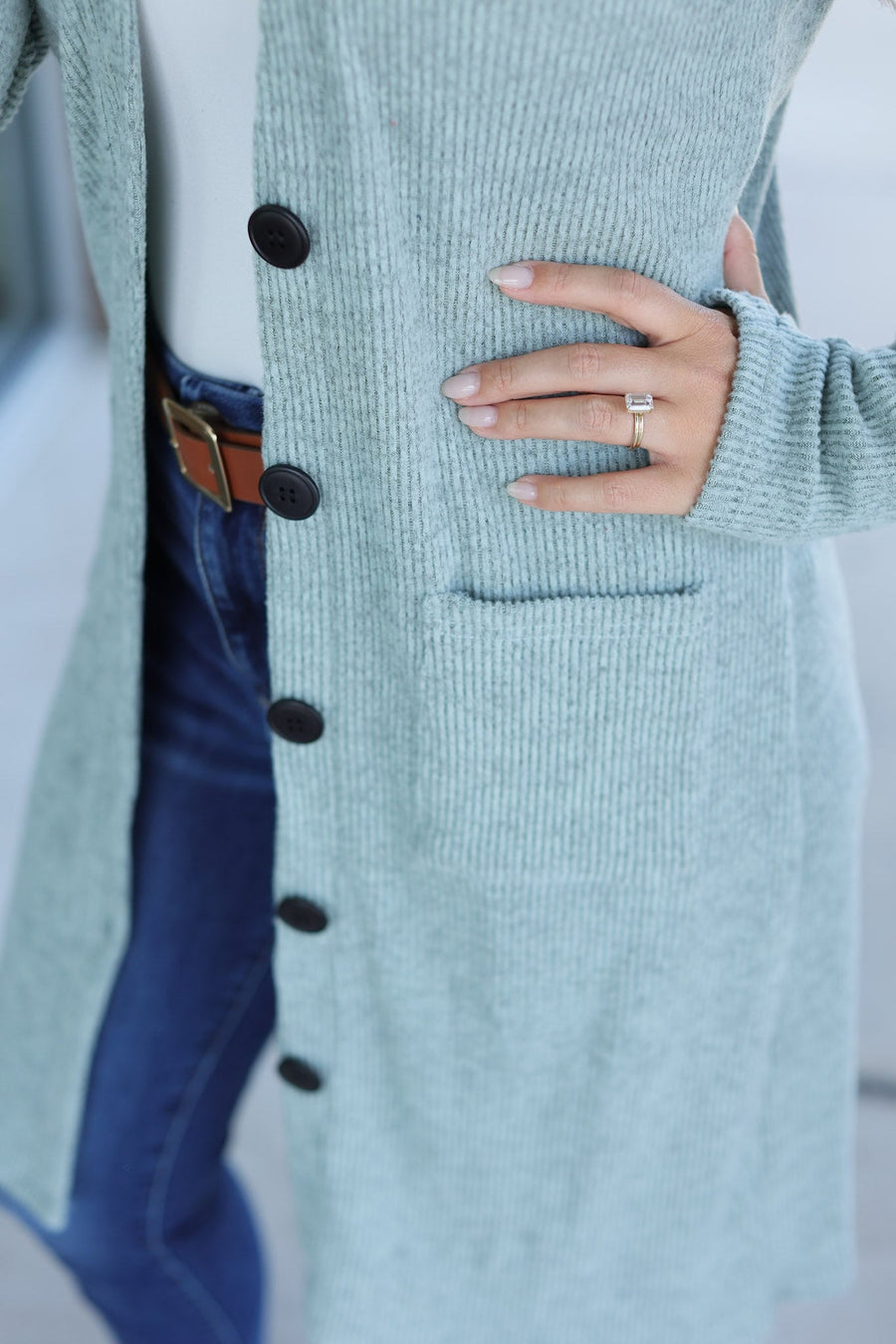 IN STOCK Knit Colbie Ribbed Cardigan - Sage