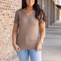 IN STOCK Chloe Cozy Tee - Mocha | Women's V-Neck Top