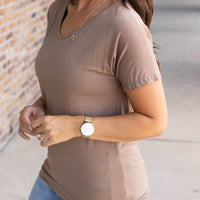 IN STOCK Chloe Cozy Tee - Mocha | Women's V-Neck Top