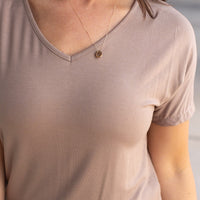 IN STOCK Chloe Cozy Tee - Mocha | Women's V-Neck Top