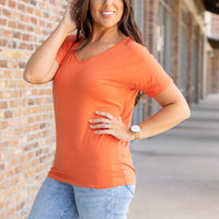 IN STOCK Chloe Cozy Tee - Pumpkin | Women's V-Neck Top