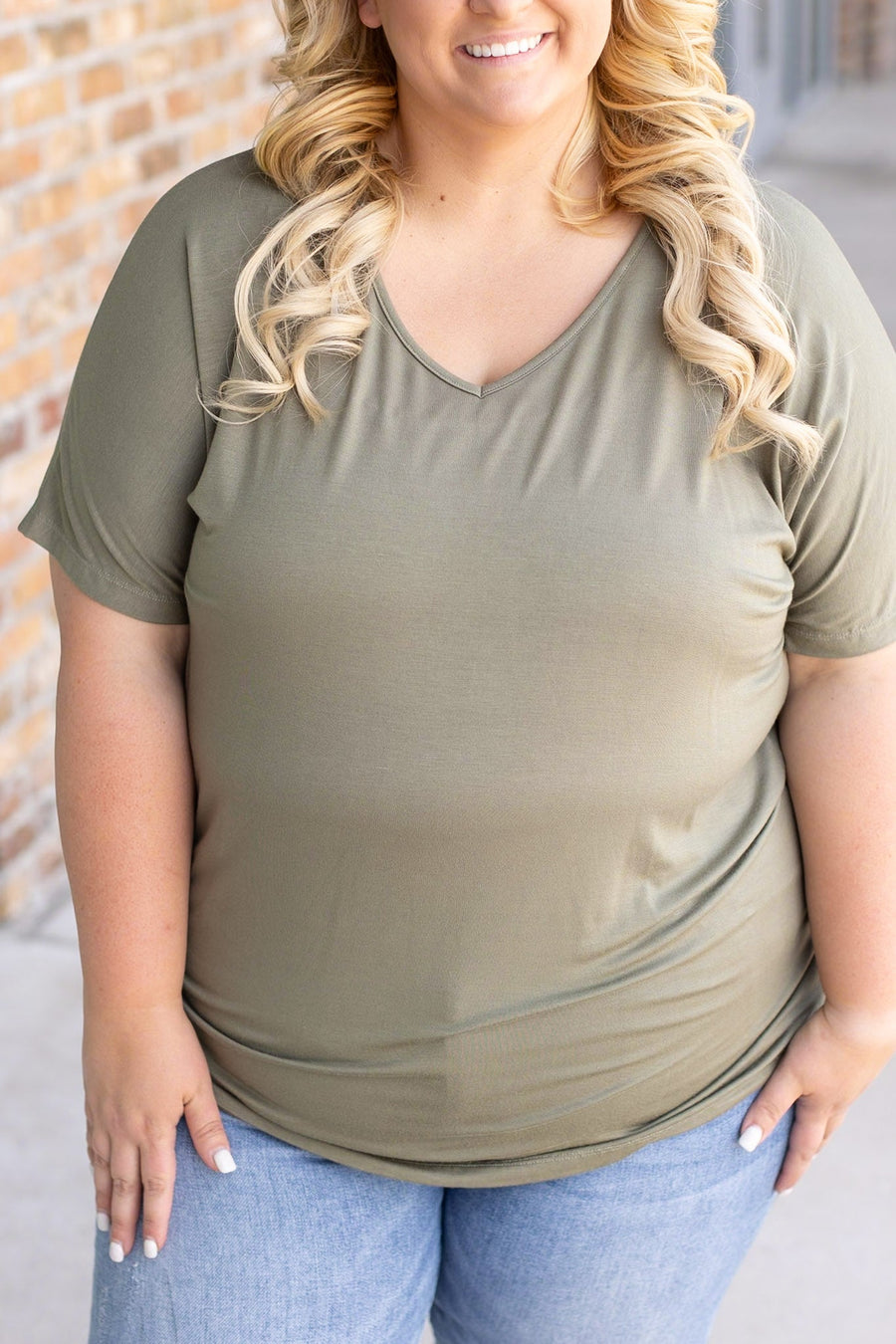 IN STOCK Chloe Cozy Tee - Olive | Women's V-Neck Top