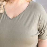 IN STOCK Chloe Cozy Tee - Olive | Women's V-Neck Top