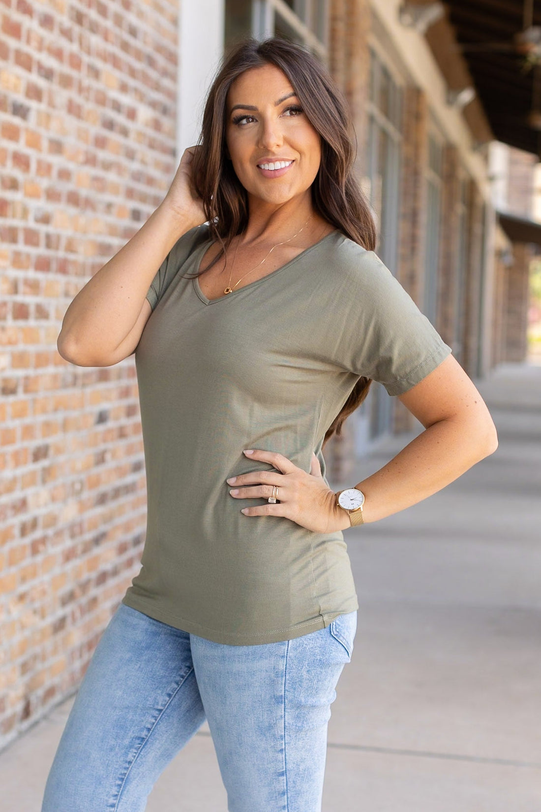 IN STOCK Chloe Cozy Tee - Olive | Women&