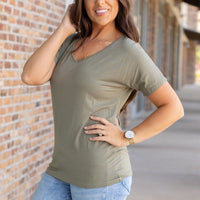 IN STOCK Chloe Cozy Tee - Olive | Women's V-Neck Top