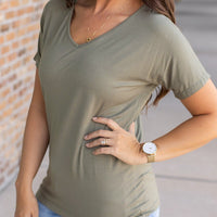 IN STOCK Chloe Cozy Tee - Olive | Women's V-Neck Top