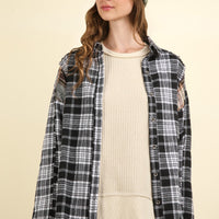 VERY J Contrast Plaid Raw Detail Shirt