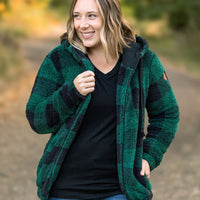 IN STOCK Sherpa Fullzip Hoodie - Green Plaid