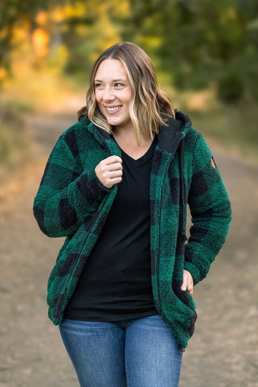 IN STOCK Sherpa Fullzip Hoodie - Green Plaid