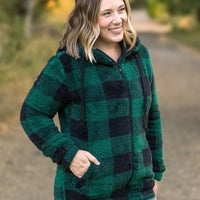 IN STOCK Sherpa Fullzip Hoodie - Green Plaid