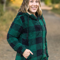 IN STOCK Sherpa Fullzip Hoodie - Green Plaid