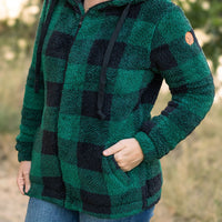 IN STOCK Sherpa Fullzip Hoodie - Green Plaid