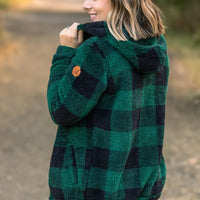 IN STOCK Sherpa Fullzip Hoodie - Green Plaid