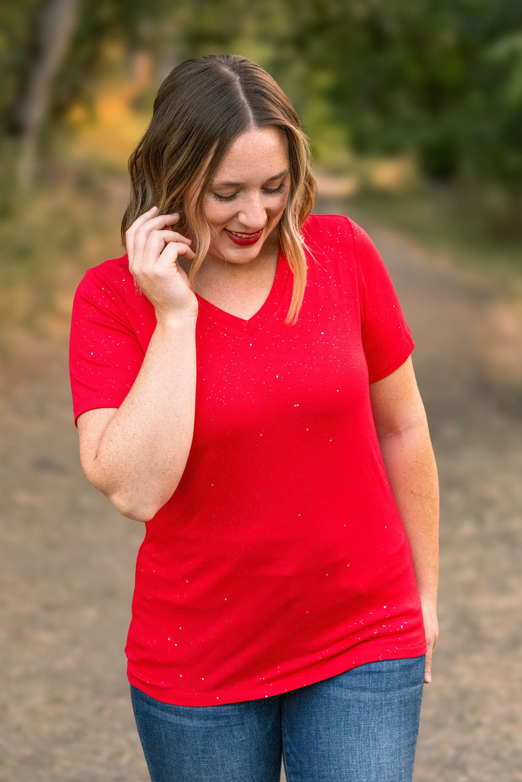 IN STOCK Olivia Tee - Red Sparkle