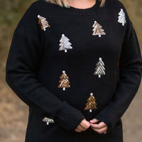 IN STOCK Holly Jolly Sweater - Gold + Silver Trees