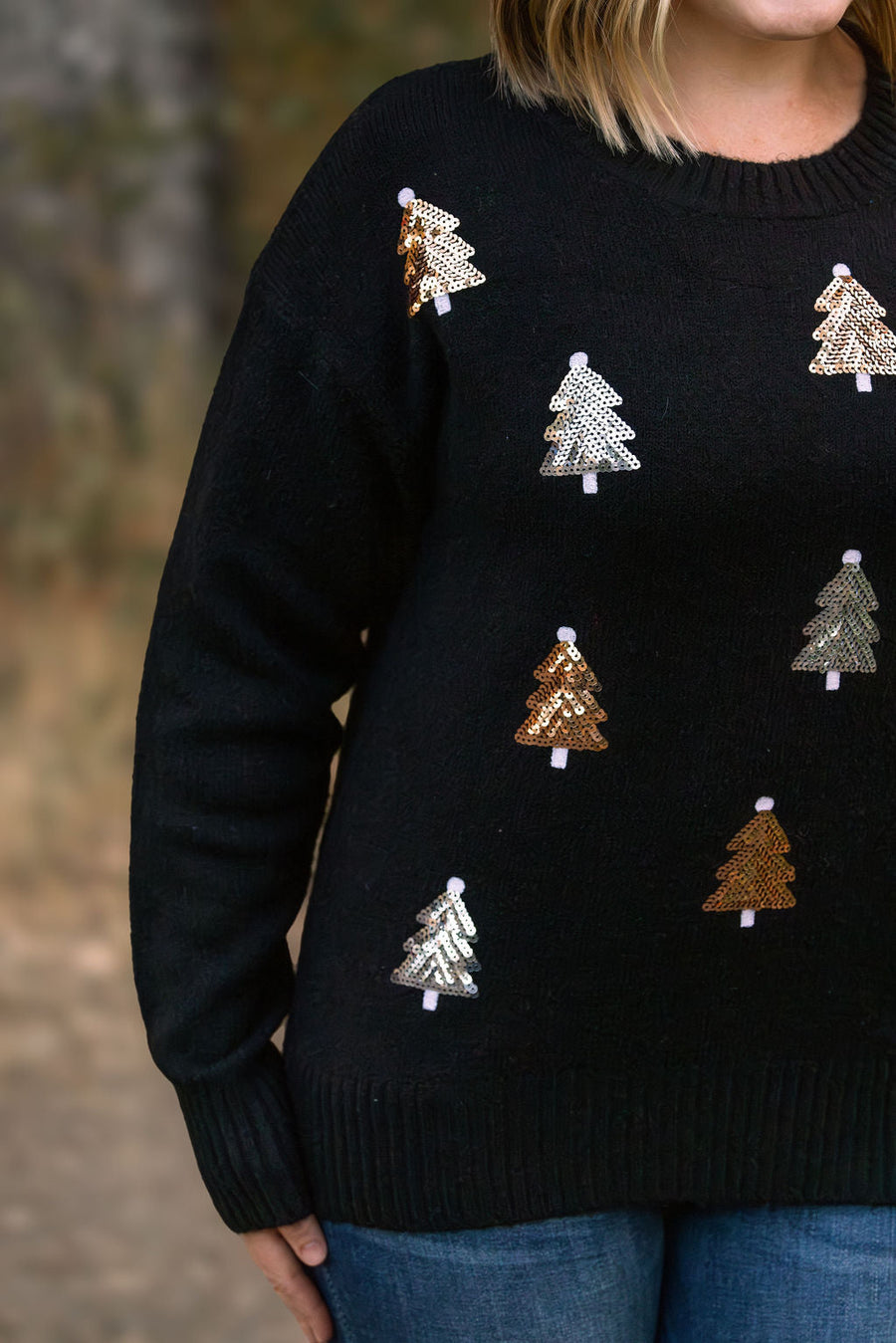 IN STOCK Holly Jolly Sweater - Gold + Silver Trees