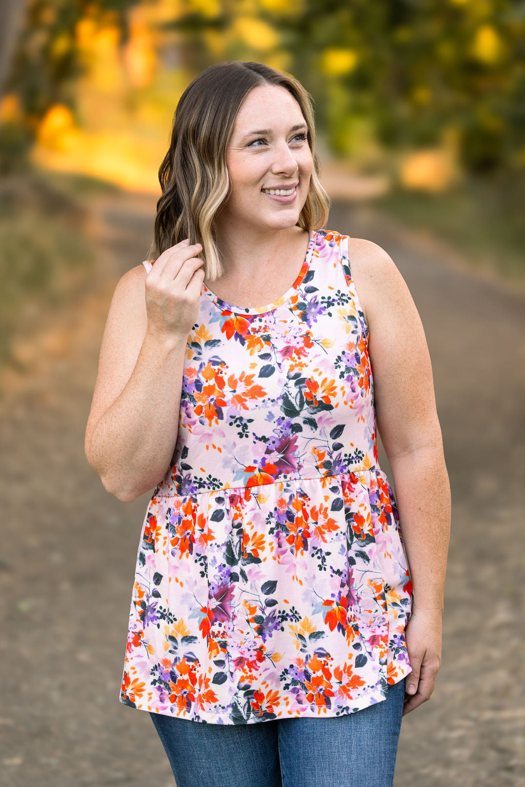 IN STOCK Renee Ruffle Tank - Fall Floral Leaves