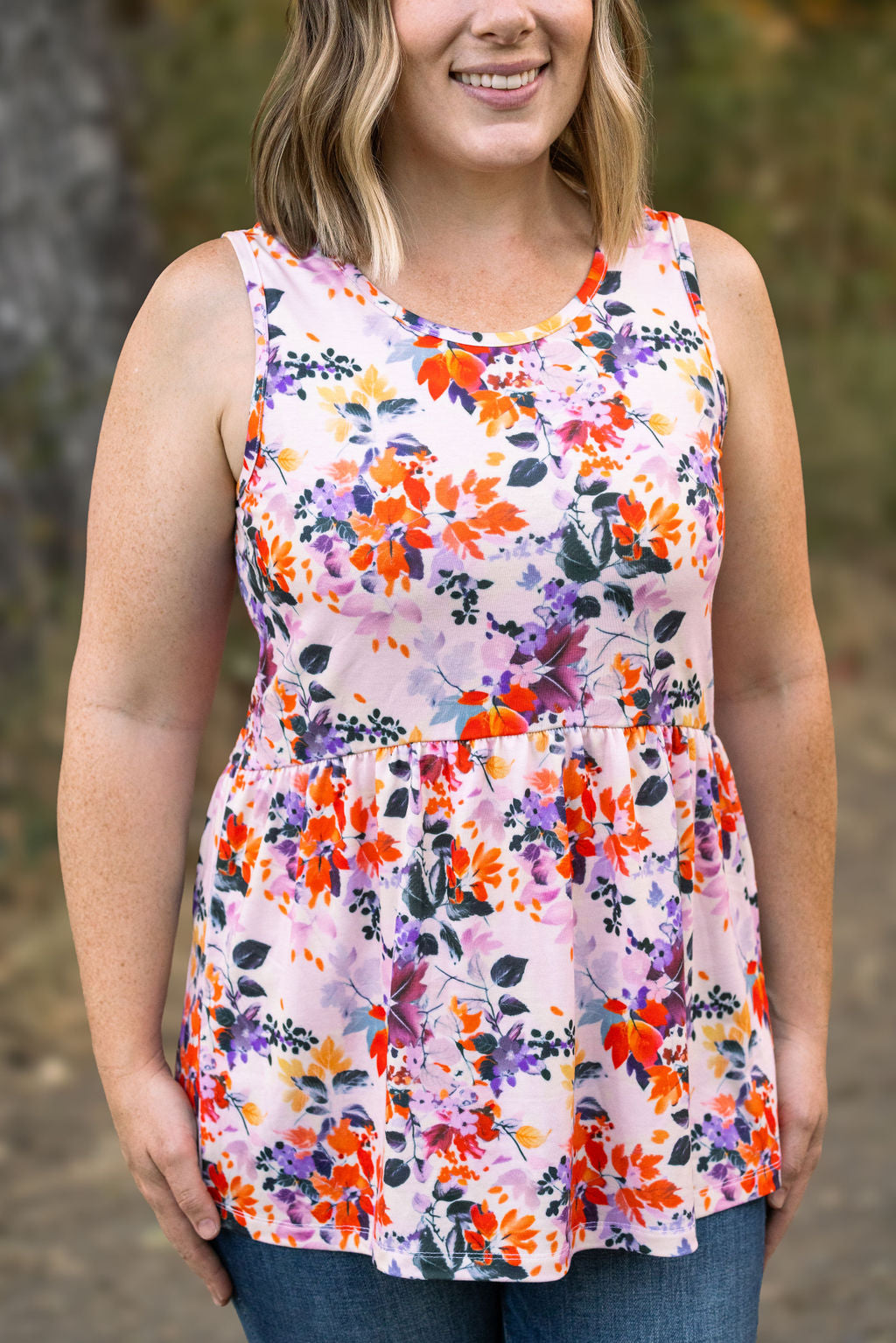 IN STOCK Renee Ruffle Tank - Fall Floral Leaves