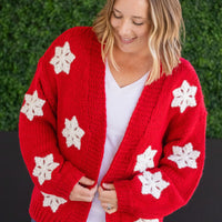 IN STOCK Snowflake Cardigan - Red