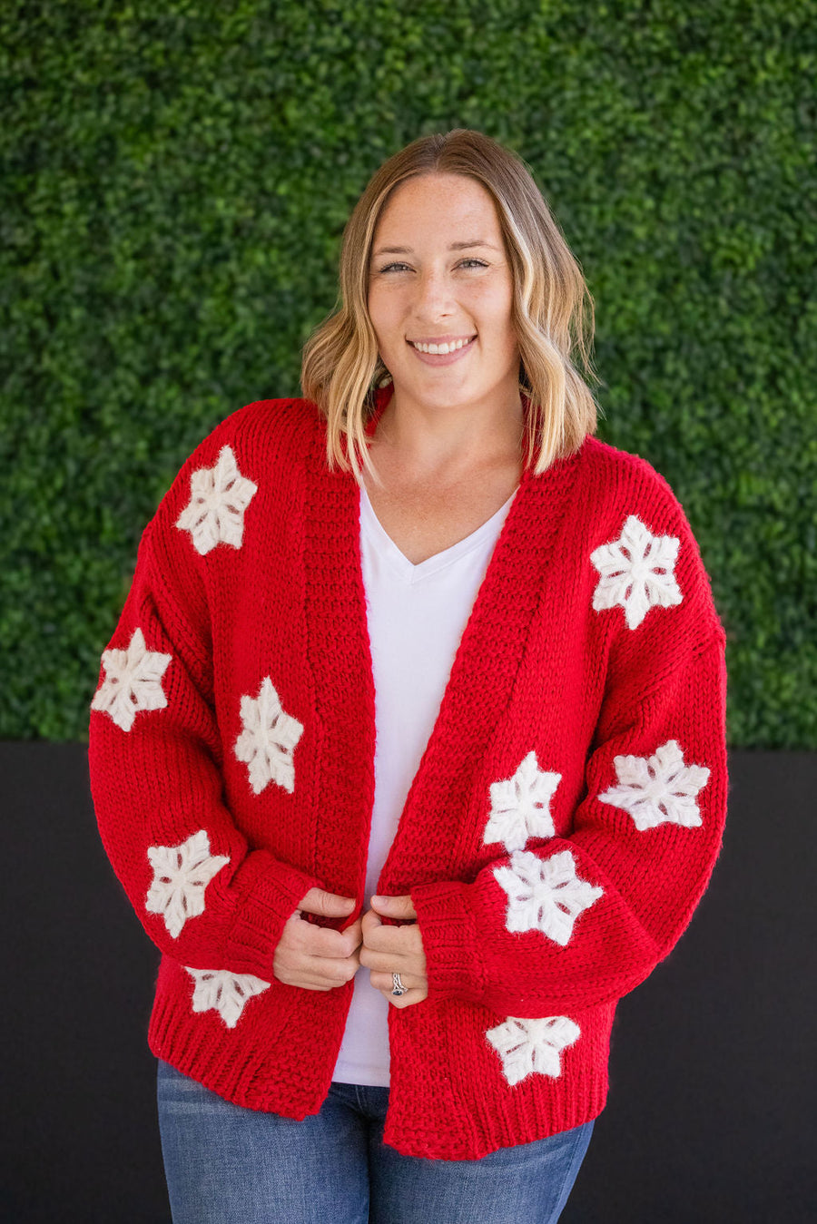 IN STOCK Snowflake Cardigan - Red