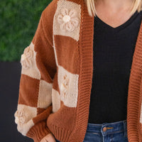 IN STOCK Floral Checker Cardigan - Rust FINAL SALE