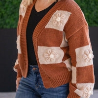 IN STOCK Floral Checker Cardigan - Rust FINAL SALE